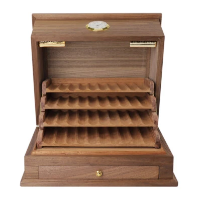Gabinete humidificador de cigarros de madera de cedro caja de almacenamiento de cigarros de gran capacidad de cuatro capas Foto 1 de 4
