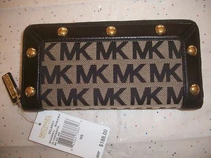 MICHAEL KORS DELANCY SIGNATURE CONTINENTAL ZIP AROUND CLUTCH WALLET BLACK NWT - Picture 1 of 1