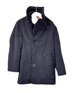 Vintage Navy Pea Coat Peacoat Wool Black Heavy - Picture 1 of 4