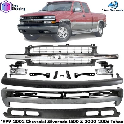 Front Bumper Chrome Kit For 1999-2002 Chevrolet Silverado 1500 & 2000-2006 Tahoe Foto 1 de 4
