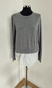 Boden grey jumper size 16 round neck long sleeve attached shirt tails cotton - Picture 1 of 8