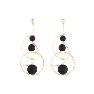 Statement Dangle Earrings Gold Tone Geometric Circle Black Bead Drop Fashion - Picture 1 of 4
