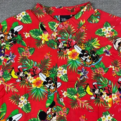 Camisa Hawaiana S Para Hombre Disney Manga Corta Roja Mickey Mouse Palmas Tabla de Surf Foto 1 de 4