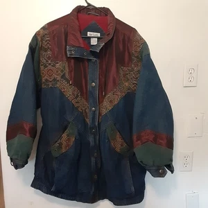 Two-Twenty Damen Jeansjacke 2XL Vintage Patchwork Gobelin Azteken - Bild 1 von 8