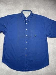 Bugle Boy Shirt Mens 2XL Blue Short Sleeve Button Up Crest Embroidery Casual - Picture 1 of 20
