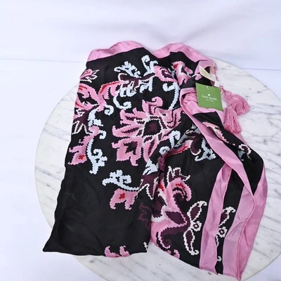 NWT kate spade new york Tapestry Square Silk Scarf Black/Pink 34" x 34" Sz 0/S - Image 1 of 4
