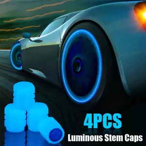 4X Luminous Blue Car Wheel Tire Tyre Air Valve Stem Caps Tire Cover Accessories - Picture 1 of 14
