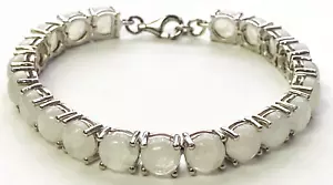 QVC Affinity Gems Silver Oval Cut White Moonstone 6-3/4"  Line Beaded Bracelet - Picture 1 of 7