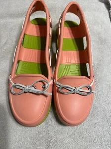 CROCS Women Size 11 Pink Boat Shoes 14261 Slip On Comfort Lace Up Pre-owned - Picture 1 of 7