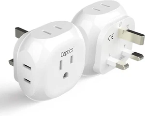 Adaptador Ceptics EE. UU. al Reino Unido Irlanda Adaptador EE. UU. al Tipo G Hong Kong, Inglaterra 2 PIEZAS - Imagen 1 de 10