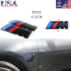 55mm 2PCS M-SPORT Fender Side Emblems Logo Badge Gloss Black New - Picture 1 of 3