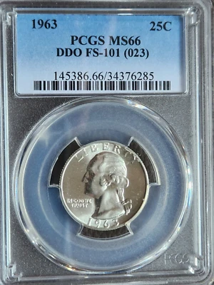 1963 Washington Quarter DDO FS-101 PCGS MS66 - Image 1 of 3