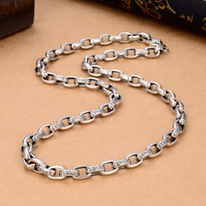 Pure 925 Sterling Silver Chain 8mm Six Words Cable OLink Necklace 63-64g 23.6in - Picture 1 of 6