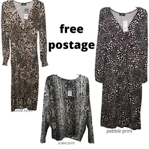 Ex Wallis Animal Print Snake Skin Pebble Print Midi Dress Top Ruched Gathered - Picture 1 of 16