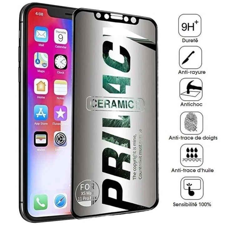Protection Écran Film Anti-Espion iPhone 16 15 14 13 12 11 SE X 8 7 Pro Max Plus - Photo 1/4
