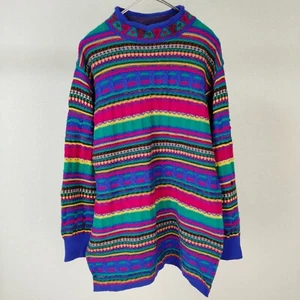 90s vintage Oversized Colorful 3D Knit Sweater Retro Loose Striped Multicolor - Picture 1 of 7