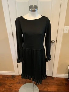 St. John Black Wool Blend Fit & Flare Dress W/ Flounce Hem & Cuffs, Size 6 (US) - Picture 1 of 6