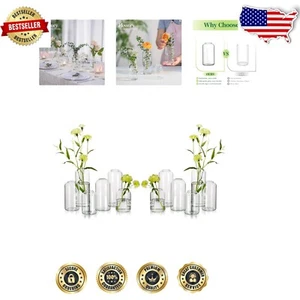 Elegant Set of 12 Durable Clear Glass Bud Vases for Weddings & Home Decor - Picture 1 of 8