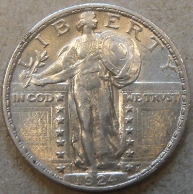 1924 Standing Liberty Quarter 25c AU++++ Mostly White unlike the Pictures - Image 1 of 2