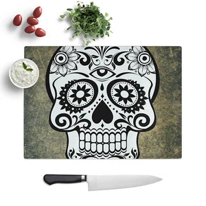 Sugar Skull Tattoo (5) Schneidebrett Glas Struktur Schneiden Arbeitsplatte Küche - Bild 1 von 6