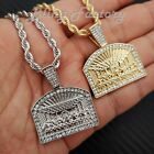 Hip Hop Iced Last Supper Pendant & 4mm 24" Rope Chain Fashion Bling Necklace