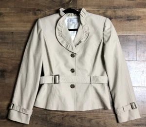 Tahari  Arthur S. Levine tan blazer jacket with ruffle trim and belt , size 8 - Picture 1 of 9