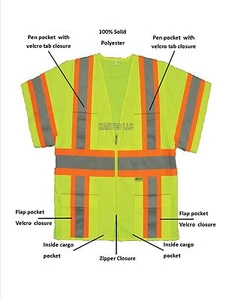 2W 7148C-3- HI-VIZ LIME GREEN CLASS 3 SAFETY VEST - 3XL-SOLID MATERIAL - Picture 1 of 3
