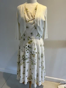 ABITO HOBBS FLARE IN CHIFFON CREMA IN FIORI DI CILIEGIO MULTI TRASPARENTE 12 £149 & Bolero - Foto 1 di 9