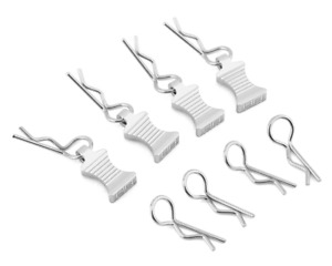 Hot Racing HRAAC03EZ08 1/10 Silver Aluminum EZ-Pulls with Body Clips 4 Pack