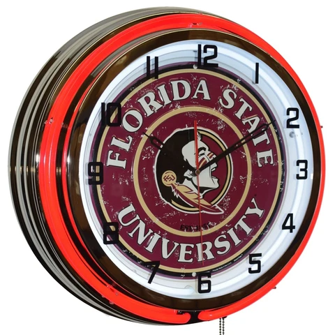 19" Florida State Seminoles Est. 1851 Double Neon Clock Man Cave Decor (Red) Cover