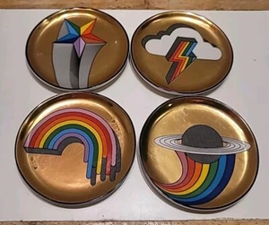 Jonathan Adler POP! Set of 4 Porcelain Coasters - Rainbow Cloud Star Saturn Gold - Picture 1 of 10
