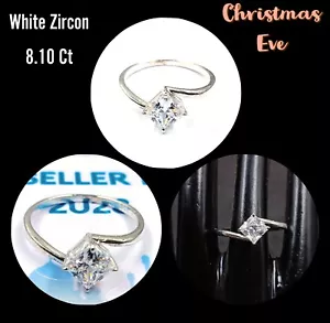 Top QualityWhite Zircon 8.10 Ct Emerald Cut Certified Solid Silver Ring Gems NMK - Picture 1 of 8