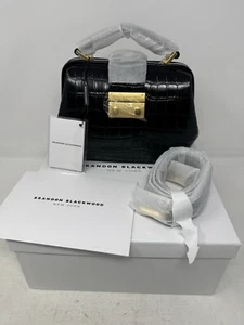 Brandon Blackwood Elizabeth Doctor Bag Black Croc Embossed W/ Brass Hardware - Picture 1 of 6