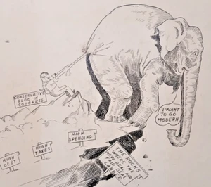POLITICAL CARTOON Original Art REPUBLICAN ELEPHANT New Deal Fair Deal BONUS ART - Picture 1 of 3