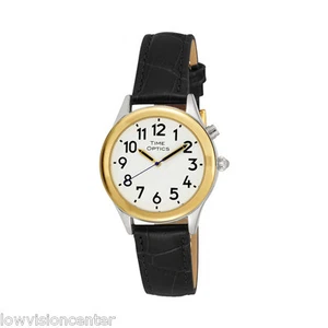 Ladies Two Tone Talking Watch White Face: Black Leather Band - Choice of Voice - Picture 1 of 1