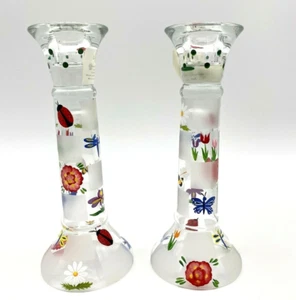 Lenox Candlestick Pair Nature’s Splendor  PKP Hand Painted Bees Flowers Ladybug  - Picture 1 of 12