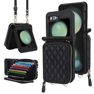Hülle mit Band Handykette für Samsung Galaxy Z Flip 5 4 3 Leder Kartenfach Cover - Bild 1 von 25