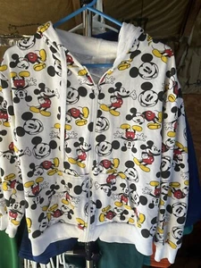Junior's Size M (7-9) Disney Mickey Mouse White Hoodie Hooded Sweatshirt Top - Picture 1 of 5