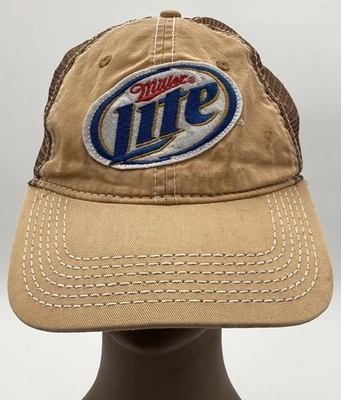 Vintage Miller Lite Beer Mesh Tan Beige Adjustable Hat 2013 MillerCoors Brand Foto 1 de 4