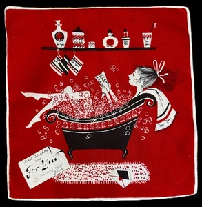 Pañuelo lápiz labial francés vintage de ensueño de mediados de siglo para mujer sumergida en bañera - Imagen 1 de 4