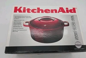 Kitchen Aid 3 QT Red Enameled Cast Iron Dutch Oven Pot Casserole BRAND NEW - Picture 1 of 5