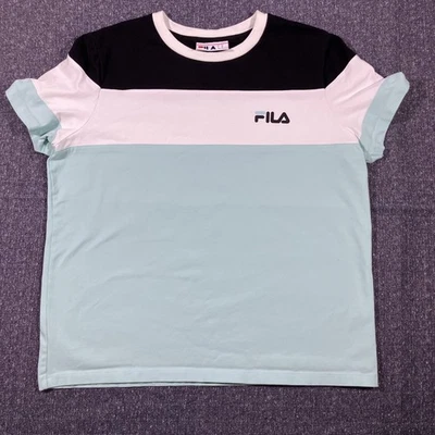 Camisa para mujer Fila mezcla de algodón tricolor bloque manga corta cuello redondo talla XL Foto 1 de 4