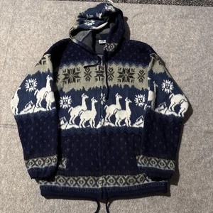 Yari Artesanias Hooded Wool Full Zip Jacket S Aztec Southwest Fair Isle Unisex - Picture 1 of 11