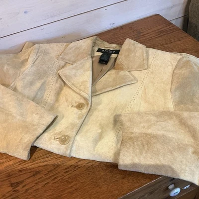 Blazer de Colección STUDIO Por Liz Claiborne Y2K Cuero Gamuza Tostado Whipstitch Años 80-90’s Foto 1 de 4