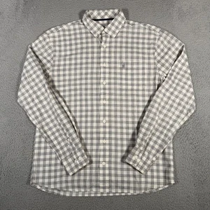 Johnnie-O Shirt Mens Medium Gray White Check Button Down Casual Cotton Logo - Picture 1 of 9