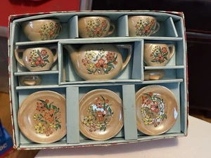 Vtg Hand Painted   Childs Tea Sugar Teapot Cup Saucer Floral Set, Japan Made - Picture 1 of 8