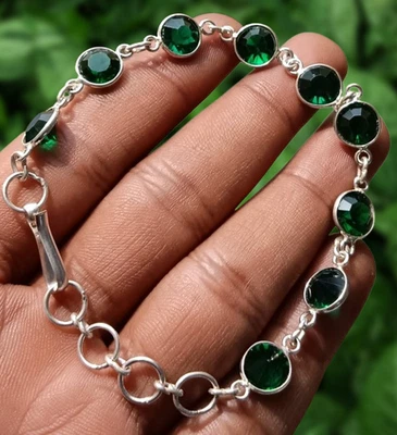 Buy Faceted Topaz Gemstone Bracelet 925 Sterling Silver Plated Handmade Jewelry - Image 1 of 4