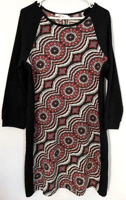 Aryeh Design Dress Women Large Black Red Medallion Raglan Tunic Sweater Knit NWT - Image 1 of 4