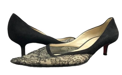 Zapatos de salón Christian Louboutin d'Orsay de tacón de gatito negros de encaje y gamuza para mujer talla 39 Foto 1 de 4