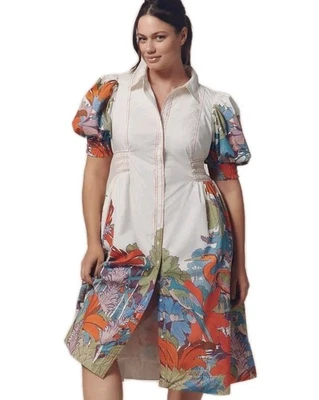 NUEVO CON ETIQUETAS MAEVE ANTHROPOLOGIE Vestido Camisa Multicolor Floral Manga Abullonada Talla 1X  Foto 1 de 4